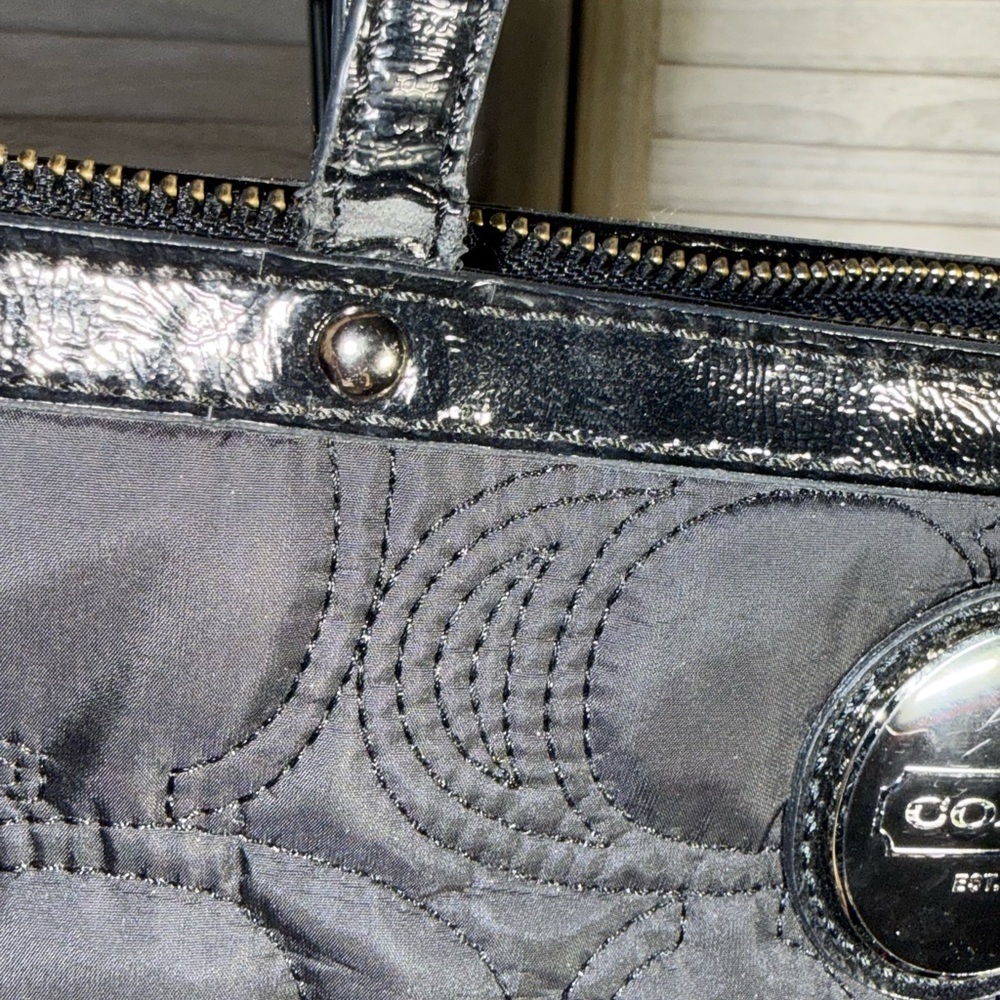 Coach Madison Quilted Nylon Tote Black Patent Trim with Two Hangtags - Picture 8 of 10
